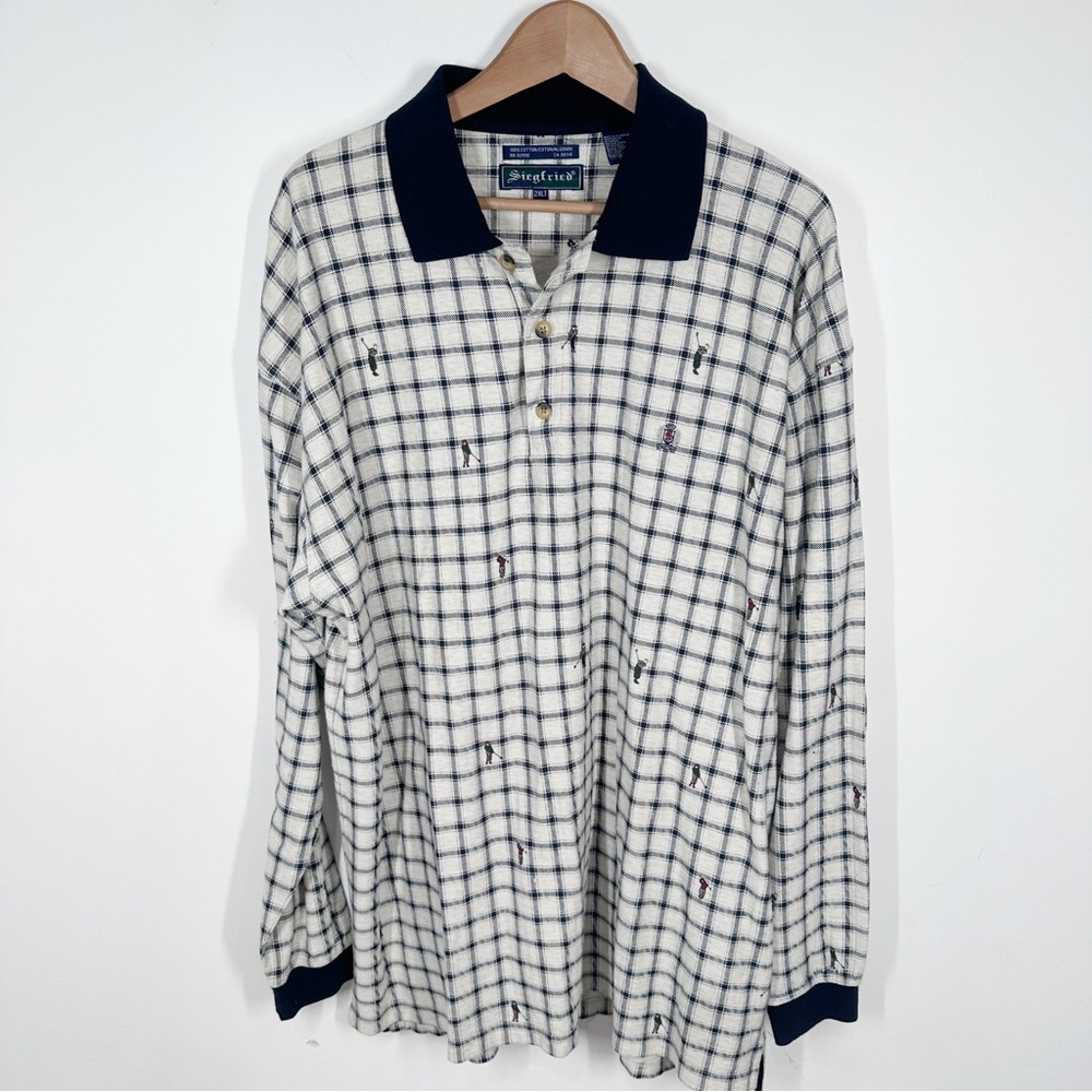 Siegfried Long Sleeve Polo Shirt With Plaid and Golfers Print 2XLT